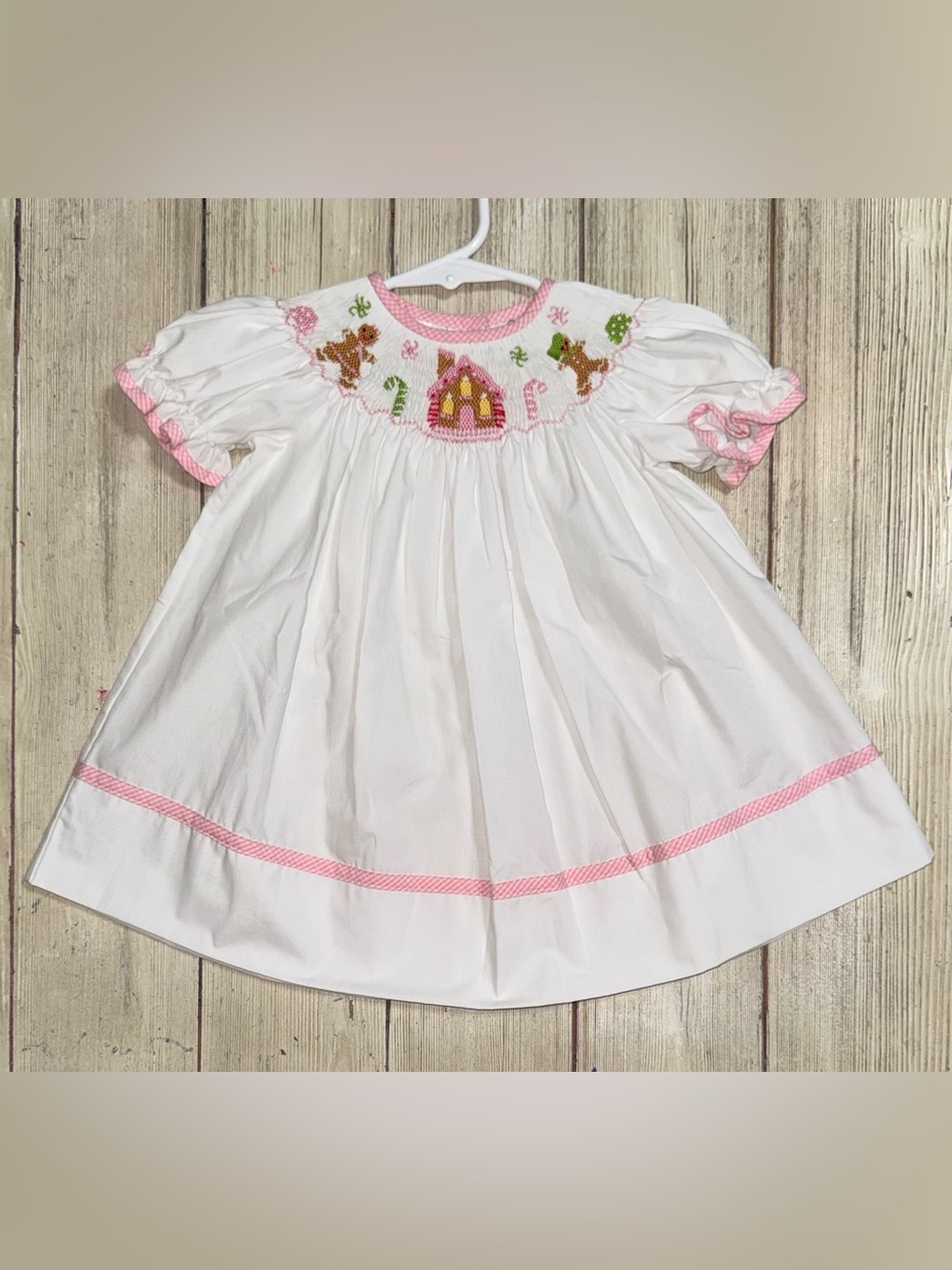 Lulu Bebe smocked gingerbread man dress 9m baby girl boutique Christmas pink